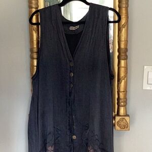 1998 Vintage Blue Fish hemp silk hand dyed light weight vest with metal buttons.